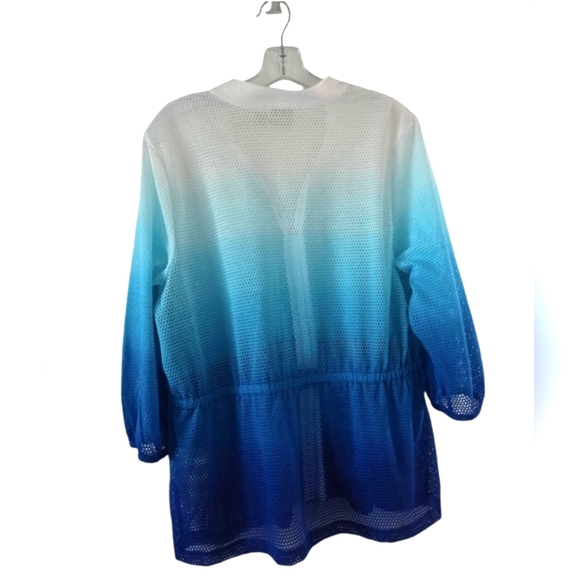 Chico's Weekend 3/4 Sleeve Ombre Blue Mesh Jacket Zip Front, M, Chicos Sz1/M - Picture 2 of 7